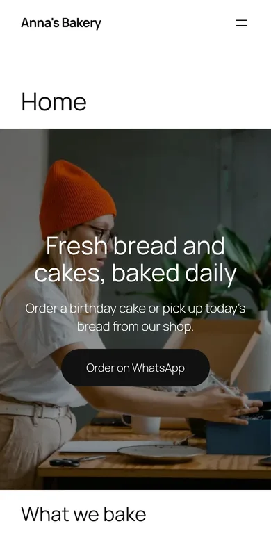 The finished bakery website on a phone screen